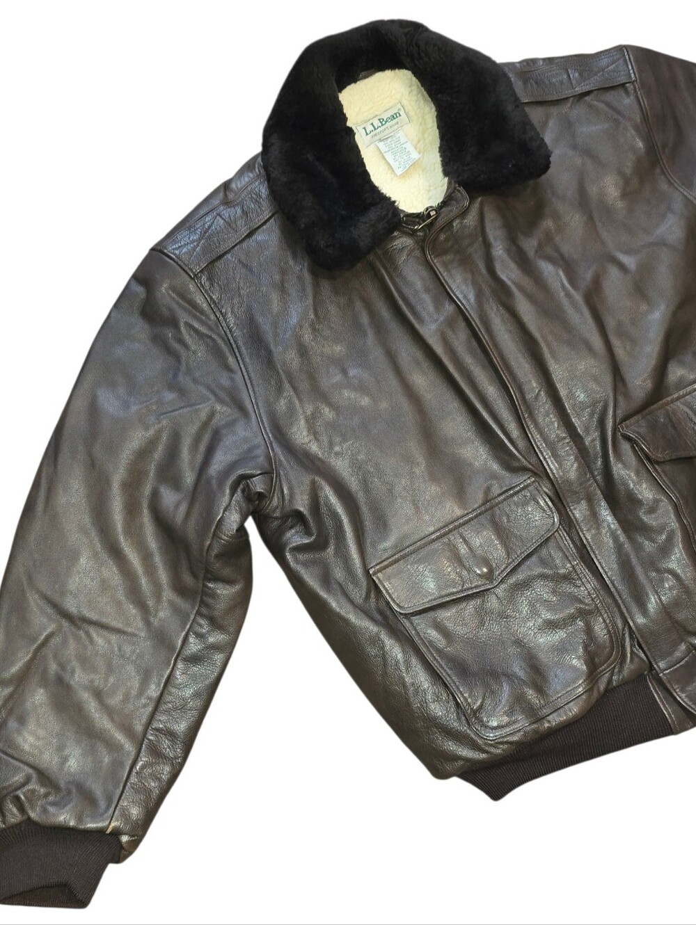 Vintage 80s L.L. Bean Genuin Cowhide Leather Bomber - Picture 5 of 11